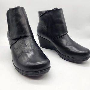Dansko Romy Ankle Boot Black Leather Wedge Heel EU 40 US 9.5-10